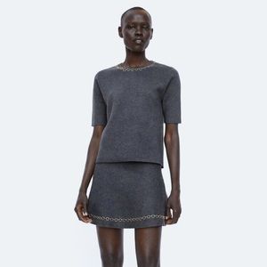 NEW Zara Grey Chain Mini Skirt